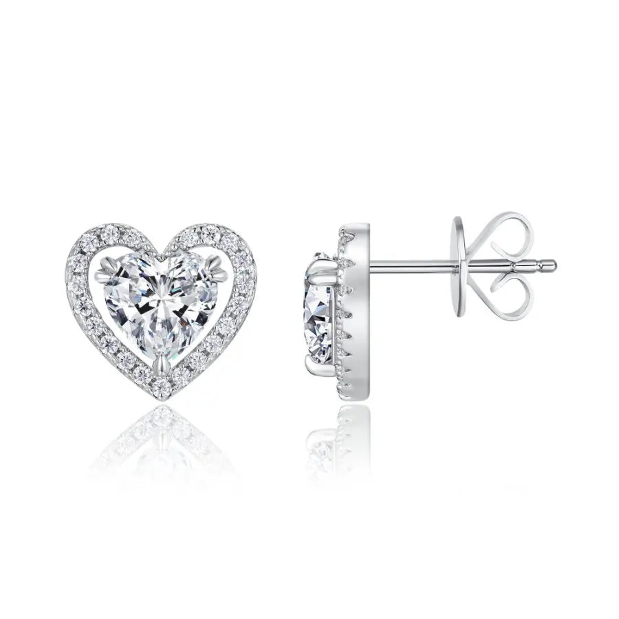 1.248CTW Heart Shaped Moissanite Stud Earrings 925 Sterling Silver with Halo Setting Romantic Jewelry for Women Perfect Gift