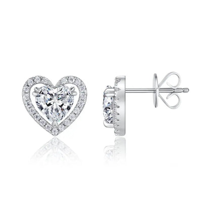 1.248CTW Heart Shaped Moissanite Stud Earrings 925 Sterling Silver with Halo Setting Romantic Jewelry for Women Perfect Gift