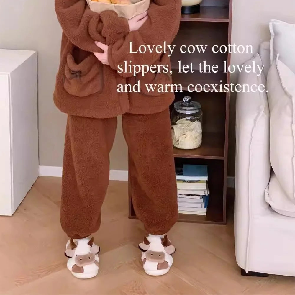 XIXITIAO Hot Sale Cute Warm Home Slippers for Women&Girls Soft Plush Non-Slip Sole Slides Cow Fuzzy Animal Winter Shoes