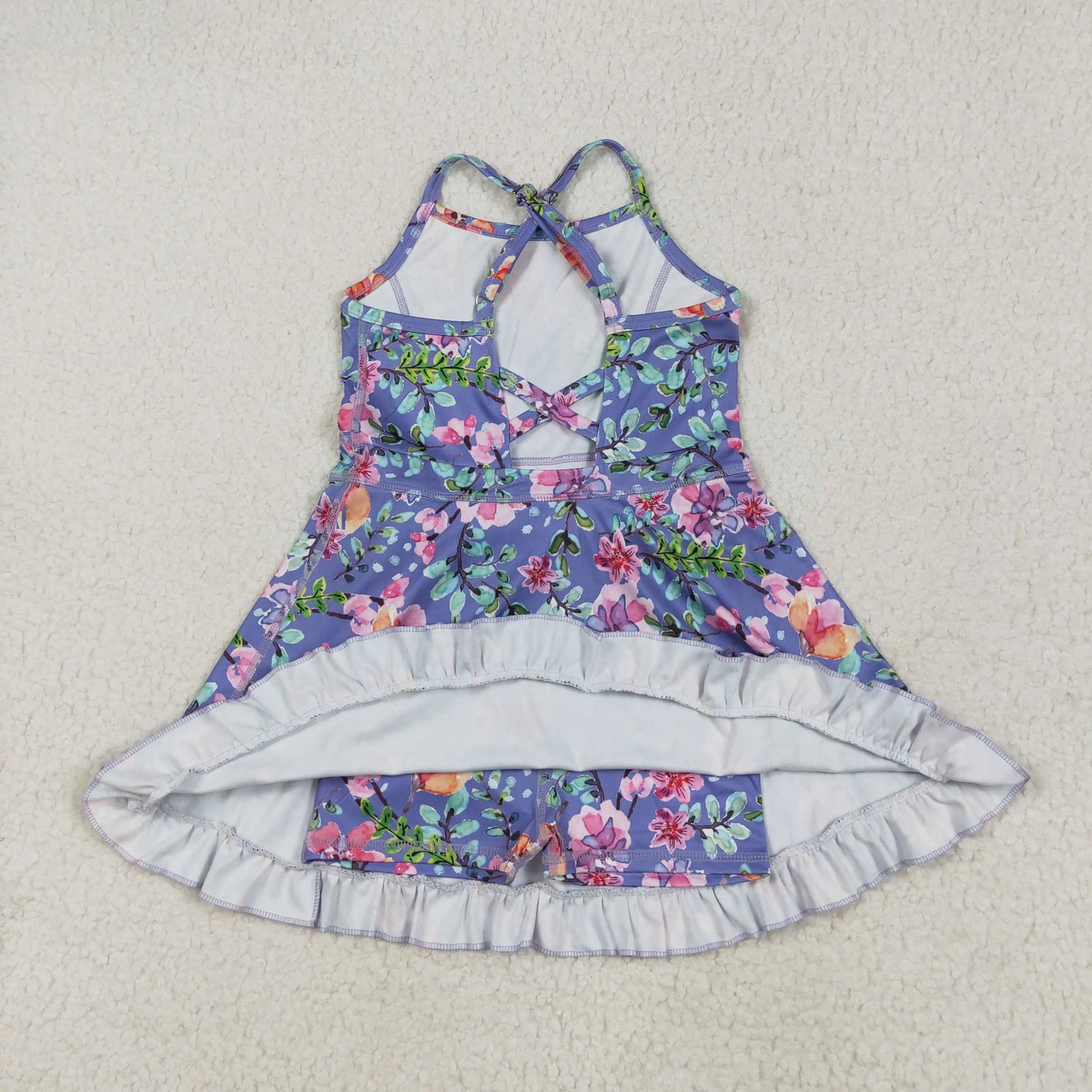 USA Warehouse Baby Girl Strap Colorful Flower Yoga Active Ruffle Short Wholesale Boutique Knee Length Dress Ready to Ship No moq