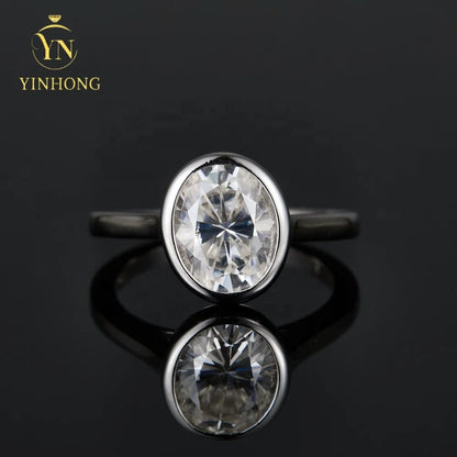 Silver 925 18k Gold Plated Jewelry Full Moissanite Women Rings 925 Silver Women Oval Moissanite Rings