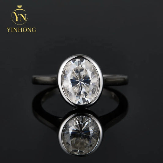 Silver 925 18k Gold Plated Jewelry Full Moissanite Women Rings 925 Silver Women Oval Moissanite Rings