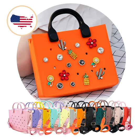 Custom Logo EVA Tote Bag Waterproof Washable Beach Bag for Women Wholesale Large Rubber Handbag with Holes DIY Charms Ready