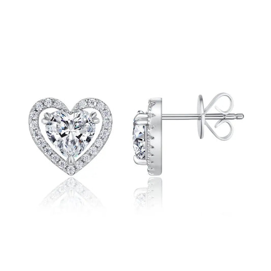 1.248CTW Heart Shaped Moissanite Stud Earrings 925 Sterling Silver with Halo Setting Romantic Jewelry for Women Perfect Gift