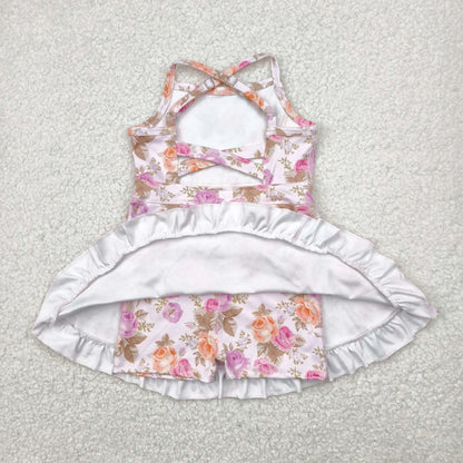 USA Warehouse Baby Girl Strap Colorful Flower Yoga Active Ruffle Short Wholesale Boutique Knee Length Dress Ready to Ship No moq