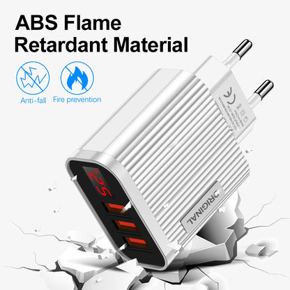 5V 3.1A 3 USB Charging Ports  Universal Wall For iPhone 12 Samsung Xiaomi Huawei Mobile Phone Chargers LED Display Fast Charger