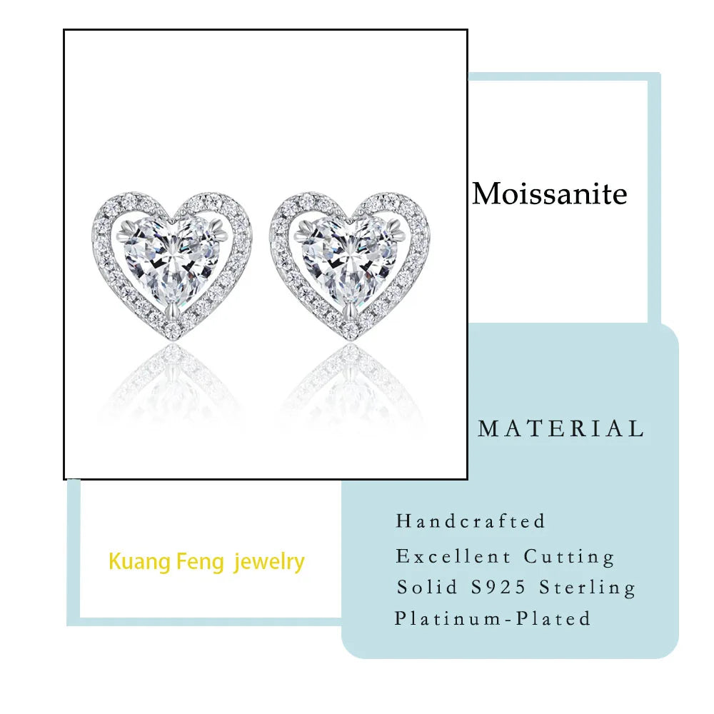 1.248CTW Heart Shaped Moissanite Stud Earrings 925 Sterling Silver with Halo Setting Romantic Jewelry for Women Perfect Gift