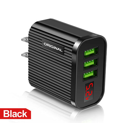 5V 3.1A 3 USB Charging Ports  Universal Wall For iPhone 12 Samsung Xiaomi Huawei Mobile Phone Chargers LED Display Fast Charger