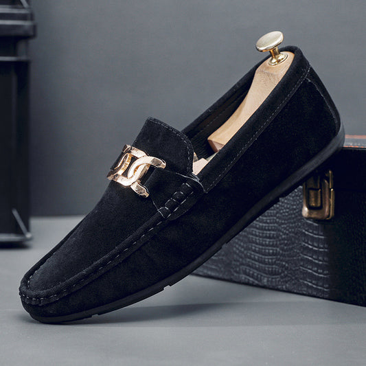 Doudou Shoes Men's Autum 2024 New Frosted Suede Lazy One-Leg Small Leather Shoes Loaf Driving Shoes for Men
