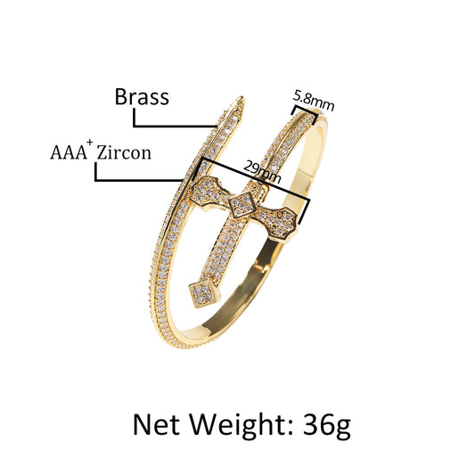Hip-hop ancient cute European and American new sword of justice bracelet copper inlaid zircon full diamond trend Joker jewelry wholesale