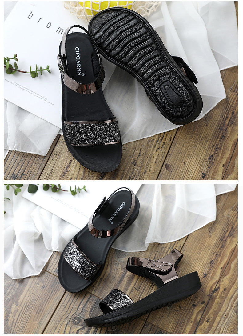 New Summer Flat Women's Shoes for Middle-Aged Women, Mid-Heel 2026 Women's Wedge Sandals for Summer, Mom Sandals with Soft and Thick Soles, Comfortable
