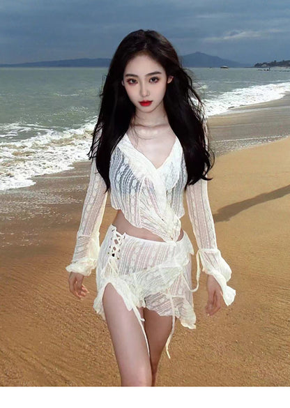 Bikini Swimsuit for Women 2025 New Fairy Split Four-Piece Set with Sexy Pure Lust Style Small Breast Push-Up Swimsuit