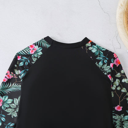 2025 New European and American Foreign Trade Cross-border Swimsuit Women's Long-sleeved Digital Printing Conservative Women's Split Bikini Swimsuit