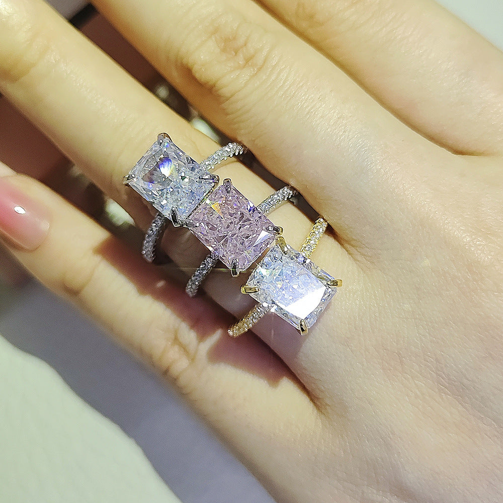 Amazon European and American Cross-border Ice Flower Cut Light Luxury Niche High-end Design Ring for Women Super Flash r7233