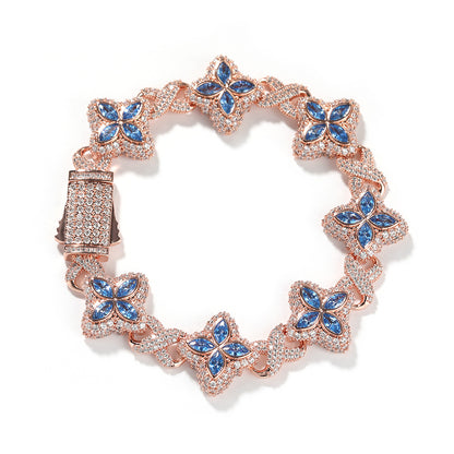 Hip-Hop Rap Chain Infinite Four-Leaf Clover Bracelet Fashionable Trendy Cool Handsome High-End 5A Zircon Colorful Necklace Jewelry