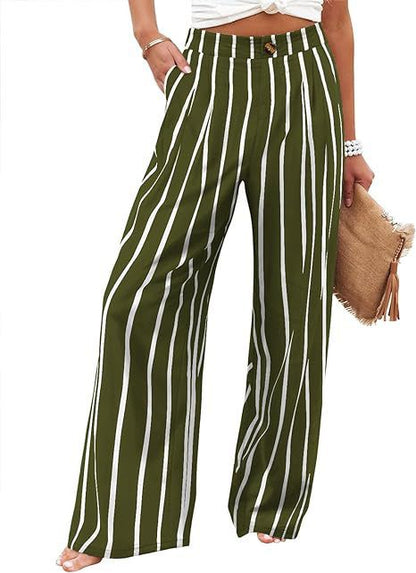 2026 Cross-Border Amazon European and American Summer Comfortable High-Waisted Long Pants with Buttons and Elastic Waist Wide-Leg Pants for Women Casual Straight-Leg Pants