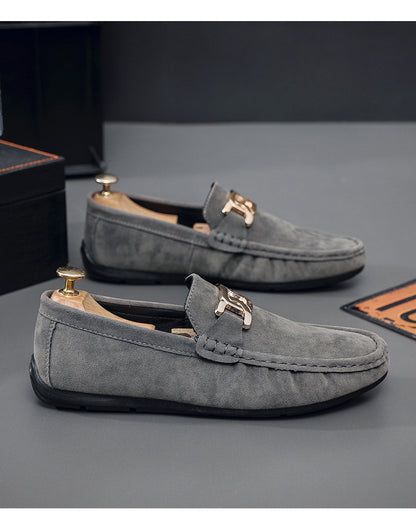 Doudou Shoes Men's Autum 2024 New Frosted Suede Lazy One-Leg Small Leather Shoes Loaf Driving Shoes for Men