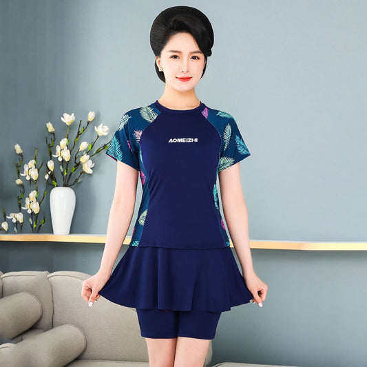 Fifth pants mother plus size swimsuit hot spring split fat mm200 kg belly covering slimming middle-aged and elderly swimming suit skirt
