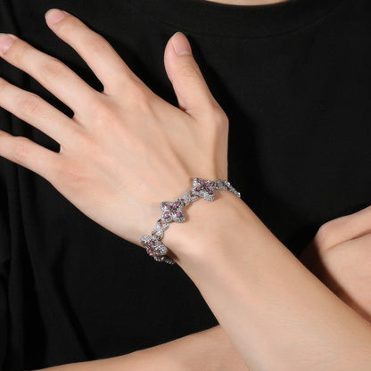 Hip-Hop Rap Chain Infinite Four-Leaf Clover Bracelet Fashionable Trendy Cool Handsome High-End 5A Zircon Colorful Necklace Jewelry