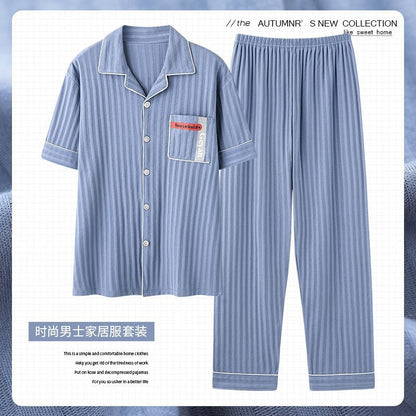 Zhuojia plus size Pajamas Men's Summer Plus Weight Increase Short-sleeved Pants Loose Cardigan Home Wear Men's 220kg