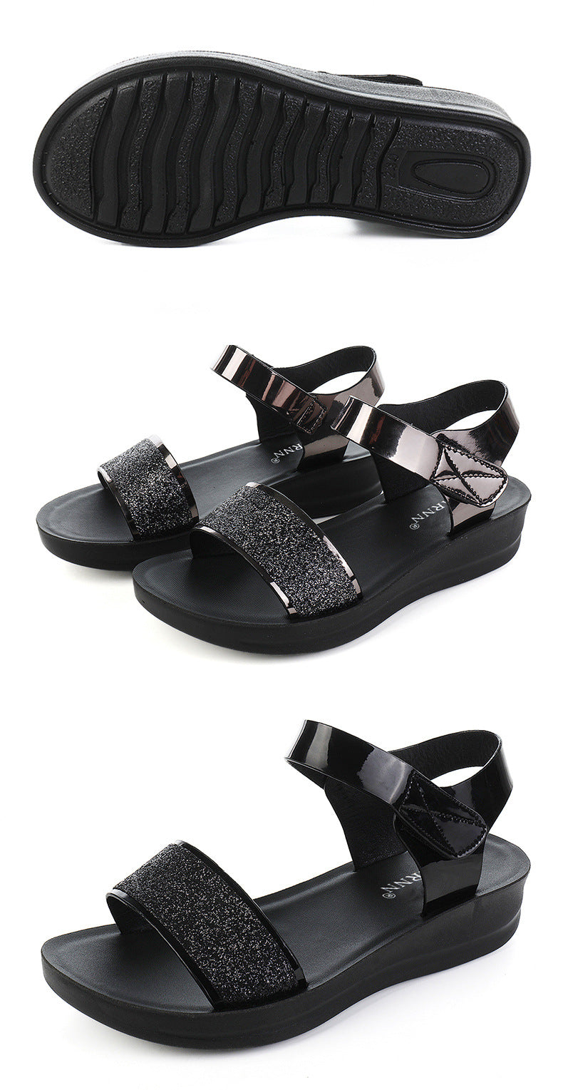 New Summer Flat Women's Shoes for Middle-Aged Women, Mid-Heel 2026 Women's Wedge Sandals for Summer, Mom Sandals with Soft and Thick Soles, Comfortable