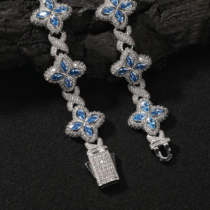 Hip-Hop Rap Chain Infinite Four-Leaf Clover Bracelet Fashionable Trendy Cool Handsome High-End 5A Zircon Colorful Necklace Jewelry