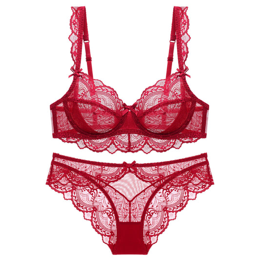 Ultra-Thin Sponge-Free Transparent Bra with Big Breasts and Small Lace Bra for Women Sexy Underwear Bra Set