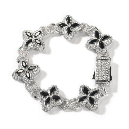 Hip-Hop Rap Chain Infinite Four-Leaf Clover Bracelet Fashionable Trendy Cool Handsome High-End 5A Zircon Colorful Necklace Jewelry
