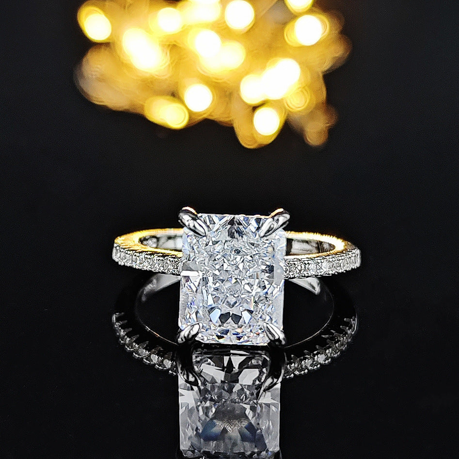 Amazon European and American Cross-border Ice Flower Cut Light Luxury Niche High-end Design Ring for Women Super Flash r7233