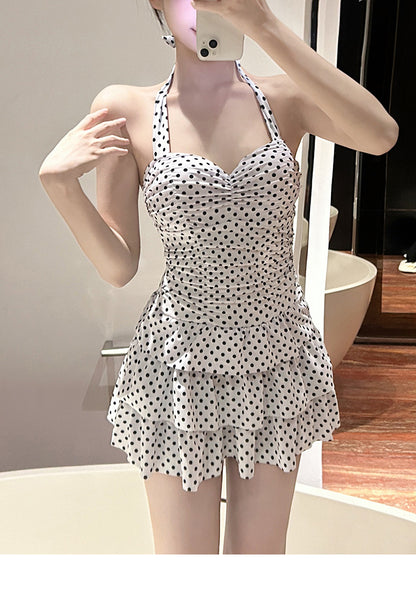 Backless Swimwear Women's Retro Polo Hot Spring Sweet Dress Conservative Slim Belly Covering Body Pure Desire New Swimwear