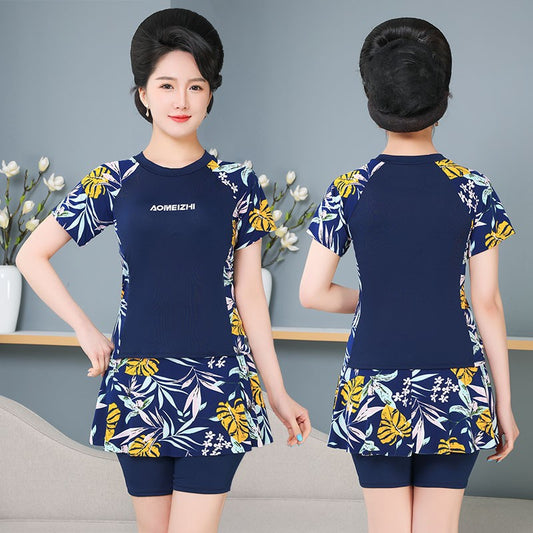 Fifth pants mother plus size swimsuit hot spring split fat mm200 kg belly covering slimming middle-aged and elderly swimming suit skirt
