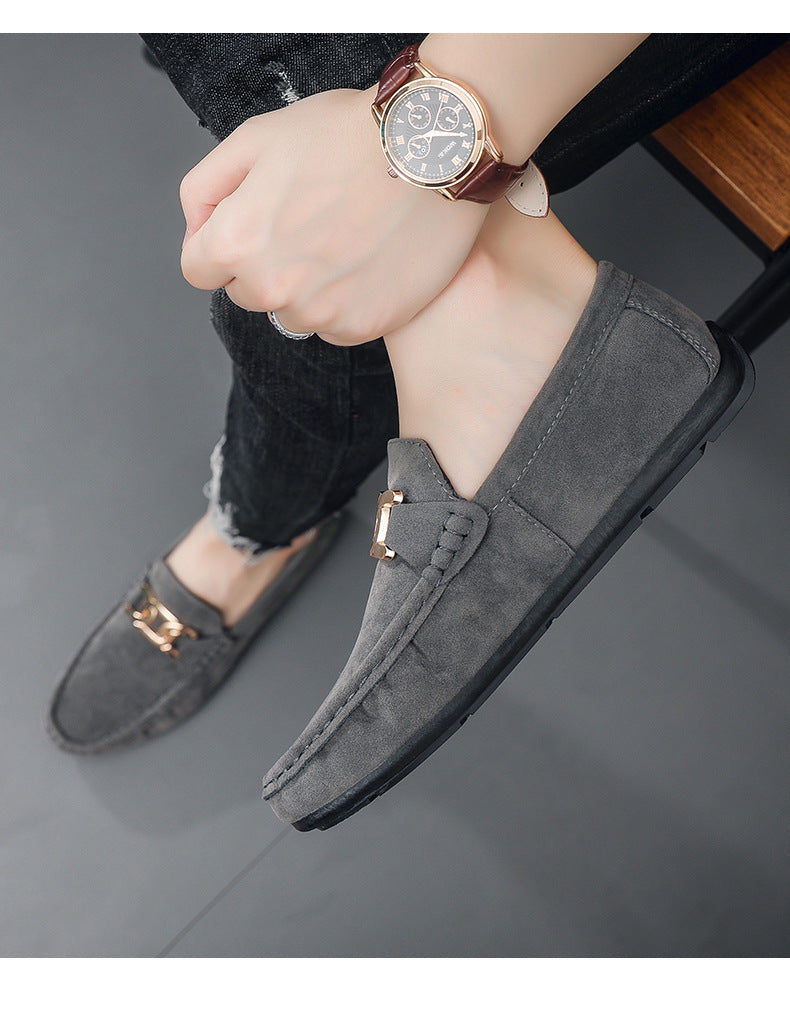 Doudou Shoes Men's Autum 2024 New Frosted Suede Lazy One-Leg Small Leather Shoes Loaf Driving Shoes for Men