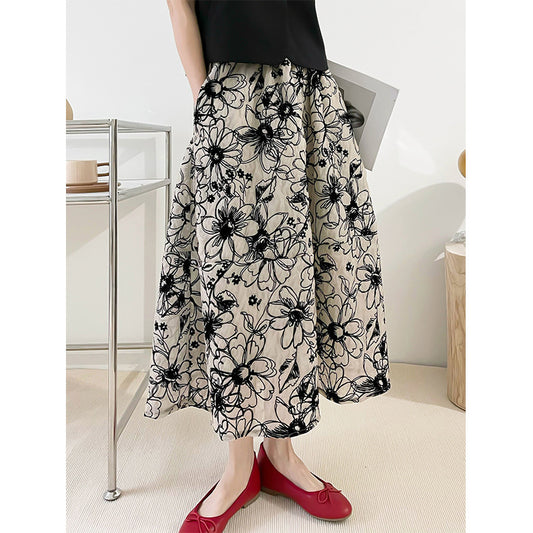 Ju Zhi 2026 Early Spring Velvet Skirt for Women, Heavy Craftsmanship, Niche Retro French High-Waisted Mid-Length A-Line Skirt 1572