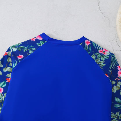 2025 New European and American Foreign Trade Cross-border Swimsuit Women's Long-sleeved Digital Printing Conservative Women's Split Bikini Swimsuit