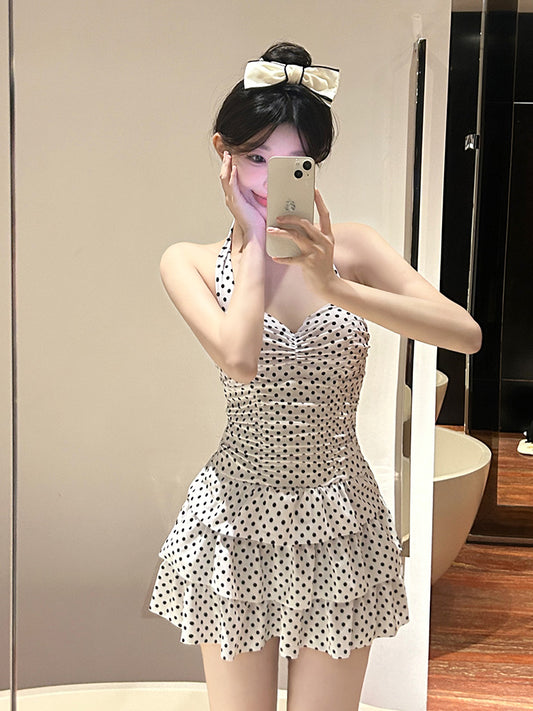 Backless Swimwear Women's Retro Polo Hot Spring Sweet Dress Conservative Slim Belly Covering Body Pure Desire New Swimwear