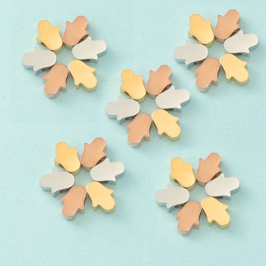 in stock Stainless Steel Mirror Hamsa Hand Small Hole Bead Accessories DIY Palm 1.8mm Aperture 6*8mm