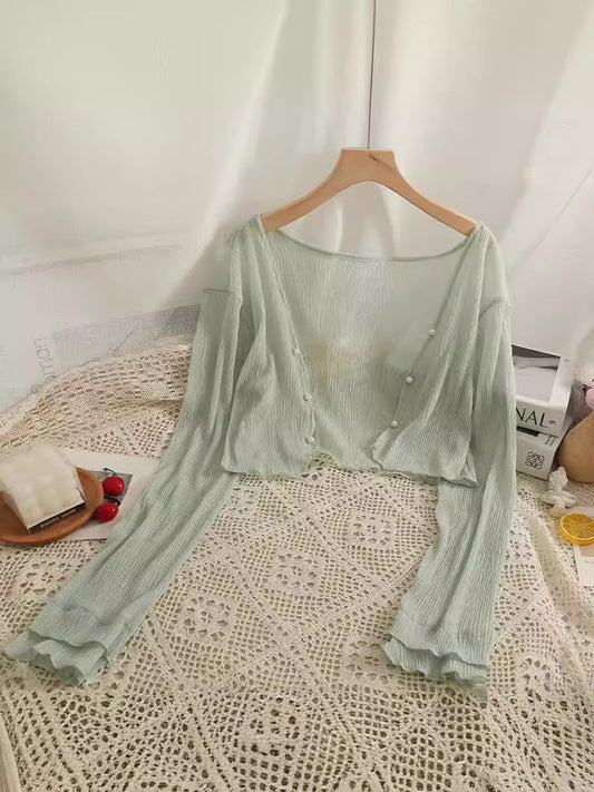 Mint Mambo Sunscreen Cardigan Women's Thin Small Shawl Summer Sling Skirt Outer Blouse Tulle Top
