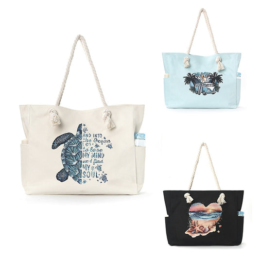 Feihong Cross-Border Large-Capacity Beach Bag Women's Bag Armpit Shoulder Bag Simple and Versatile Casual Storage Canvas Bag