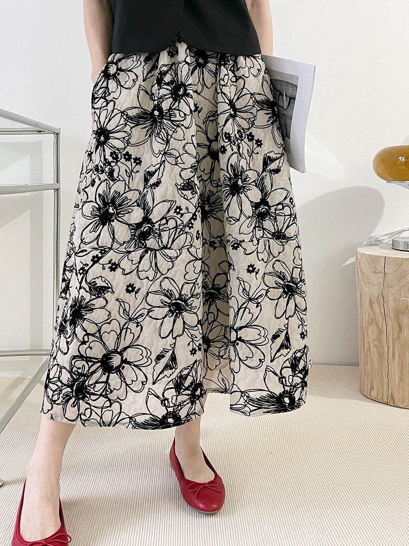 Ju Zhi 2026 Early Spring Velvet Skirt for Women, Heavy Craftsmanship, Niche Retro French High-Waisted Mid-Length A-Line Skirt 1572