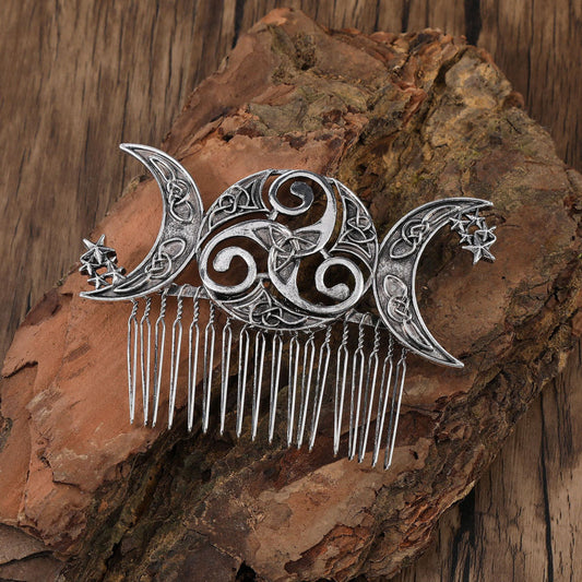 Cross-Border Hot-Selling Retro Viking Celtic Knot Hair Comb Triple Moon Star Hair Accessory Norwegian Style Jewelry Wholesale