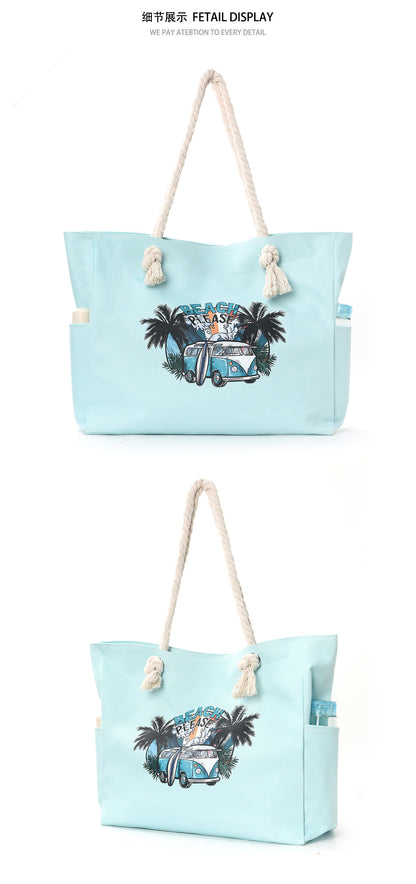 Feihong Cross-Border Large-Capacity Beach Bag Women's Bag Armpit Shoulder Bag Simple and Versatile Casual Storage Canvas Bag