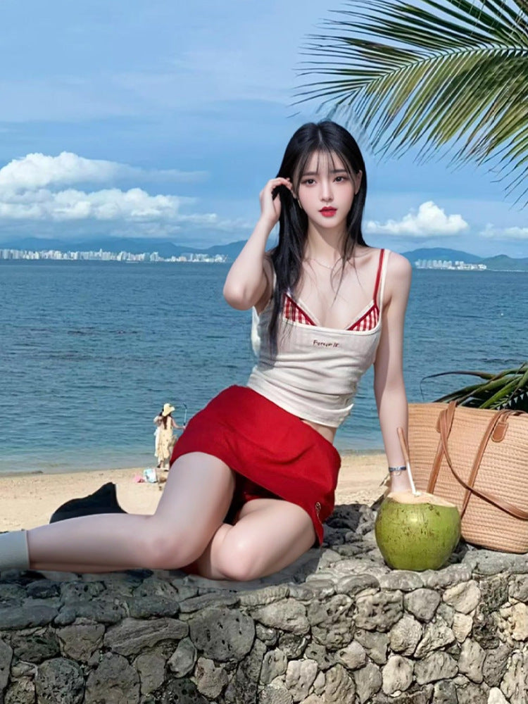 Women's Swimsuit 2025 Popular High-End One-Piece Bikini, Beautiful Little Person's Atmosphere, Pure Desire Split Conservative