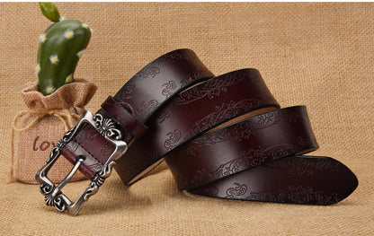 Cross-border European and American Women's Retro Belt Embossed Pattern Pin Buckle Belt Women's Ins Style All-match Simple Casual Pants Belt