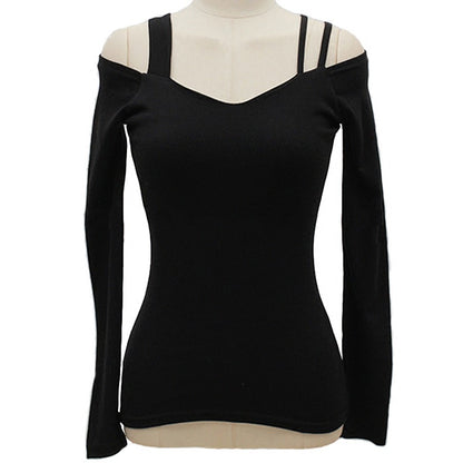 Black Off-Shoulder Short-Sleeve T-Shirt for Women, 2026 Summer New Design, Pure Desire V-Neck Slim-Fit Niche Top