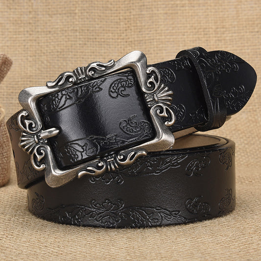 Cross-border European and American Women's Retro Belt Embossed Pattern Pin Buckle Belt Women's Ins Style All-match Simple Casual Pants Belt