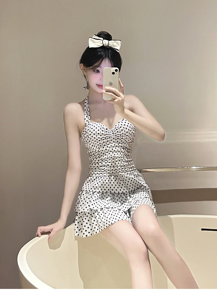 Backless Swimwear Women's Retro Polo Hot Spring Sweet Dress Conservative Slim Belly Covering Body Pure Desire New Swimwear