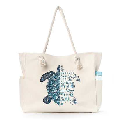 Feihong Cross-Border Large-Capacity Beach Bag Women's Bag Armpit Shoulder Bag Simple and Versatile Casual Storage Canvas Bag