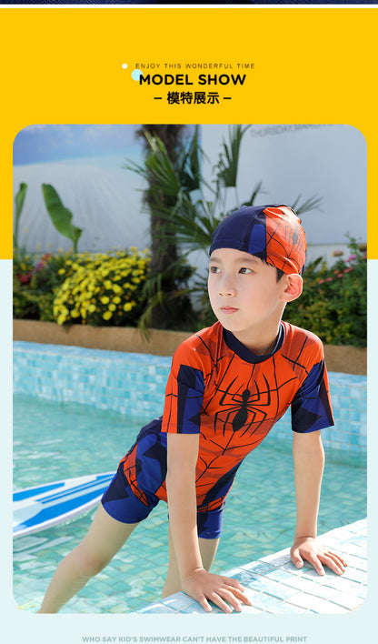 Children's Swimsuit Boys Siaman Spider-Man Long Sleeve Small Medium and Large Children's Baby Sunscreen Quick-drying Equipment Hot Spring Wholesale