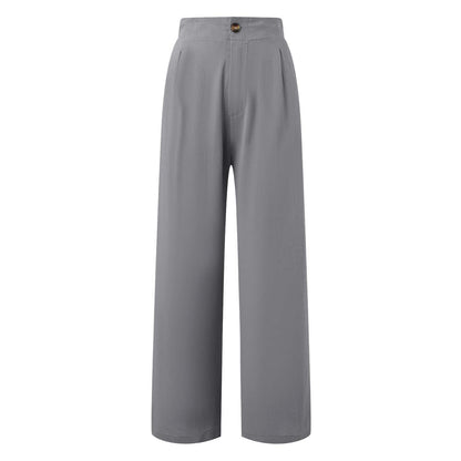 2026 Cross-Border Amazon European and American Summer Comfortable High-Waisted Long Pants with Buttons and Elastic Waist Wide-Leg Pants for Women Casual Straight-Leg Pants