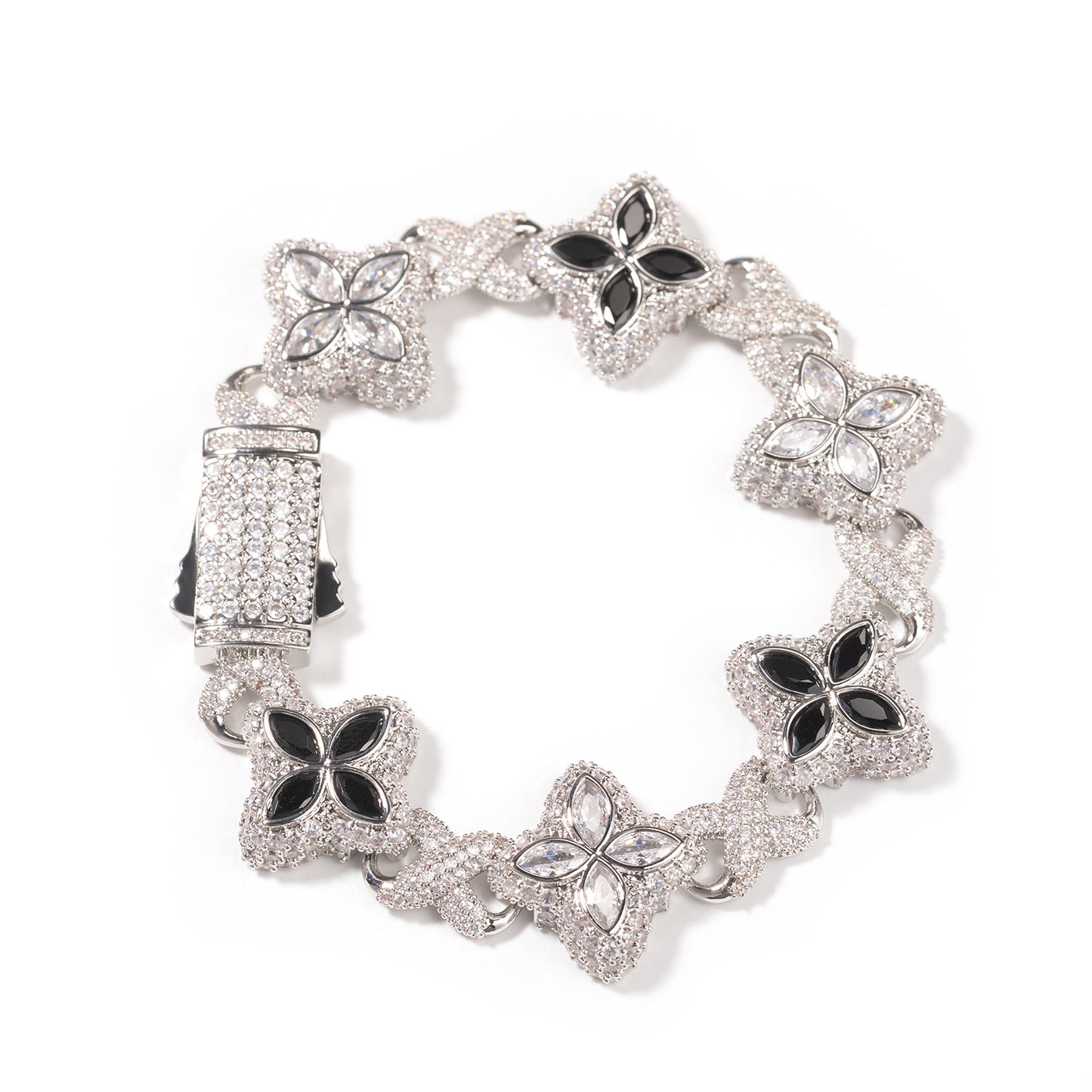 Hip-Hop Rap Chain Infinite Four-Leaf Clover Bracelet Fashionable Trendy Cool Handsome High-End 5A Zircon Colorful Necklace Jewelry